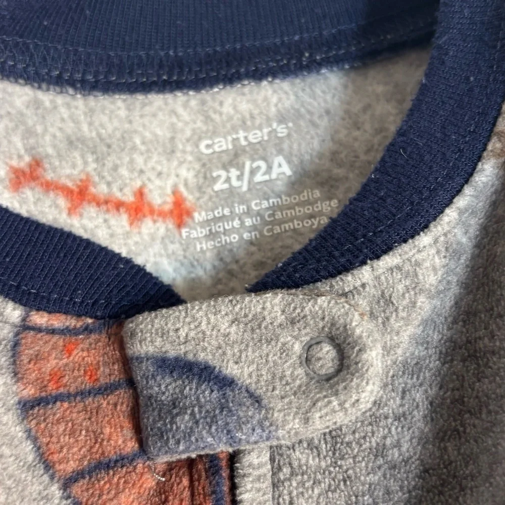Carter's Gray Sports Print Kids Pajamas- footies- football, baseball, soccer 2T